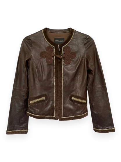 EMPORIO ARMANI Brown Leather Zip Up Jacket 40IT