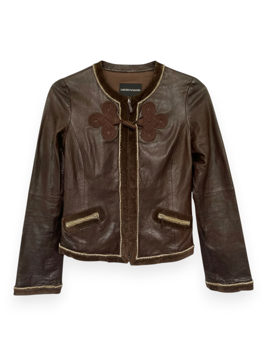 EMPORIO ARMANI Brown Leather Zip Up Jacket 40IT