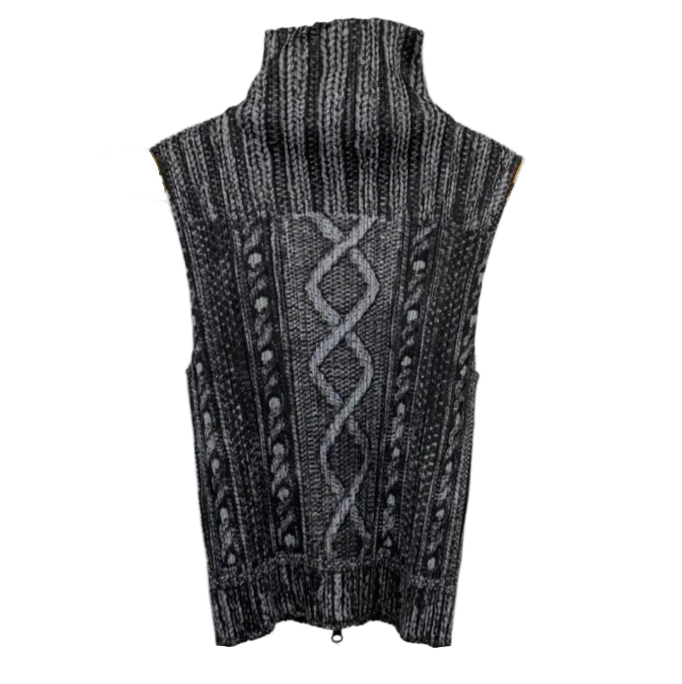 PLEATS PLEASE ISSEY MIYAKE Cable Knit Print Zip Vest SZ 3 / M